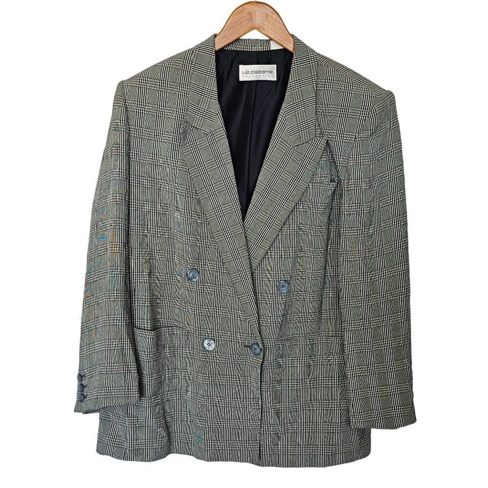 Liz Claiborne Vintage Oversized Classic‎ Doubled Breasted Blazer Plaid Women's 8